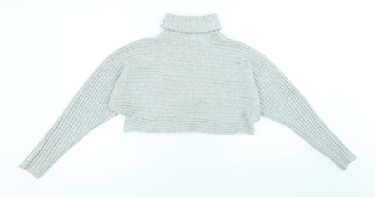 New Look Womens Grey Roll Neck Acrylic Pullover Jumper Size S - Cropped