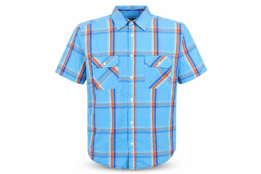 Atlas for Men Mens Blue Plaid Cotton Button-Up Size L Collared Button