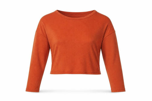 PRETTYLITTLETHING Womens Orange Polyester Basic T-Shirt Size 12 Round Neck - Cropped