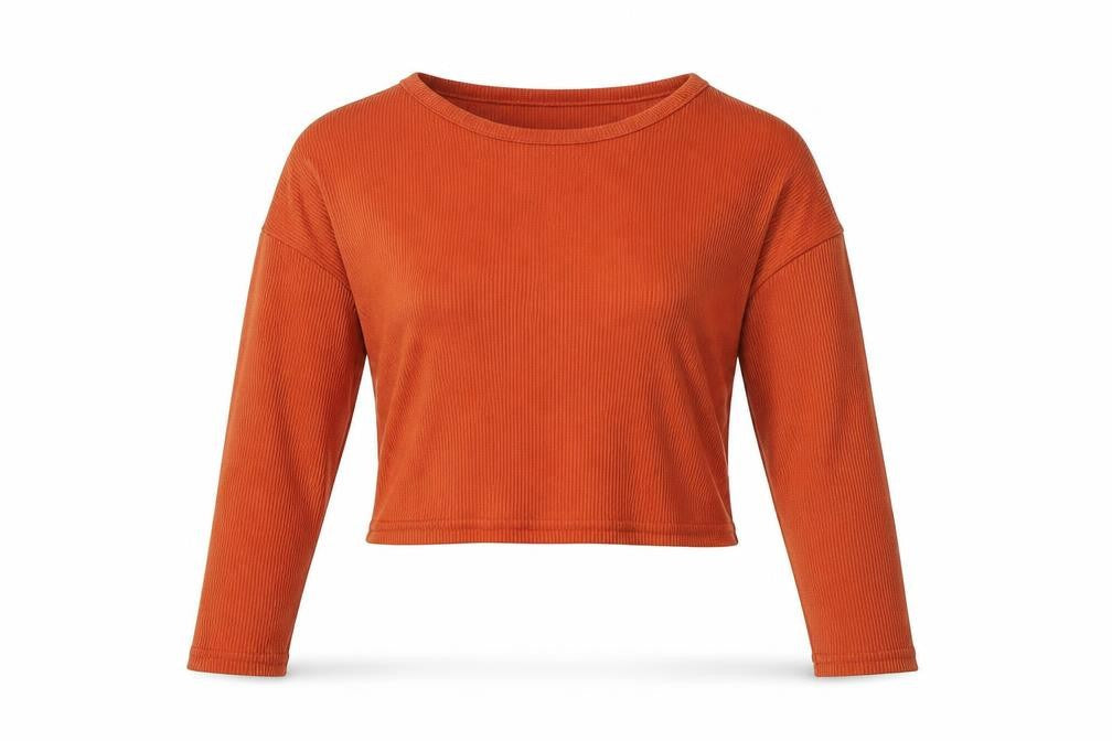 PRETTYLITTLETHING Womens Orange Polyester Basic T-Shirt Size 12 Round Neck - Cropped