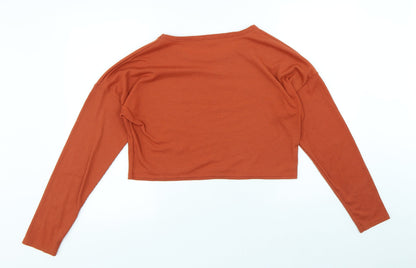 PRETTYLITTLETHING Womens Orange Polyester Basic T-Shirt Size 12 Round Neck - Cropped