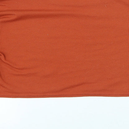 PRETTYLITTLETHING Womens Orange Polyester Basic T-Shirt Size 12 Round Neck - Cropped