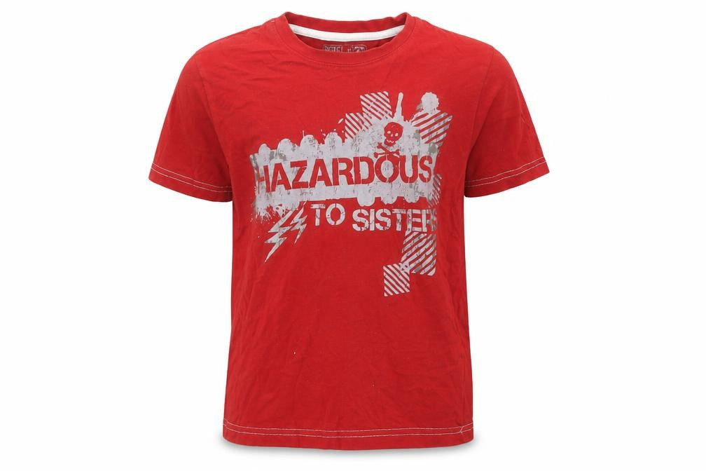 Primark Boys Red Cotton Basic T-Shirt Size 6-7 Years Crew Neck Pullover - Hazardous