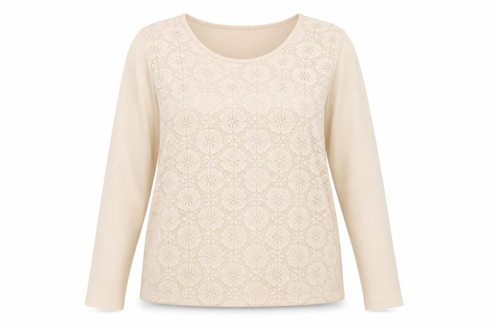 FANGHUA Womens Beige Crew Neck Floral Cotton Pullover Jumper Size 2XL