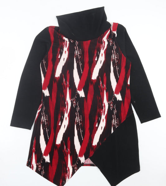 Marble Womens Red Geometric Polyester A-Line Size M Roll Neck Pullover