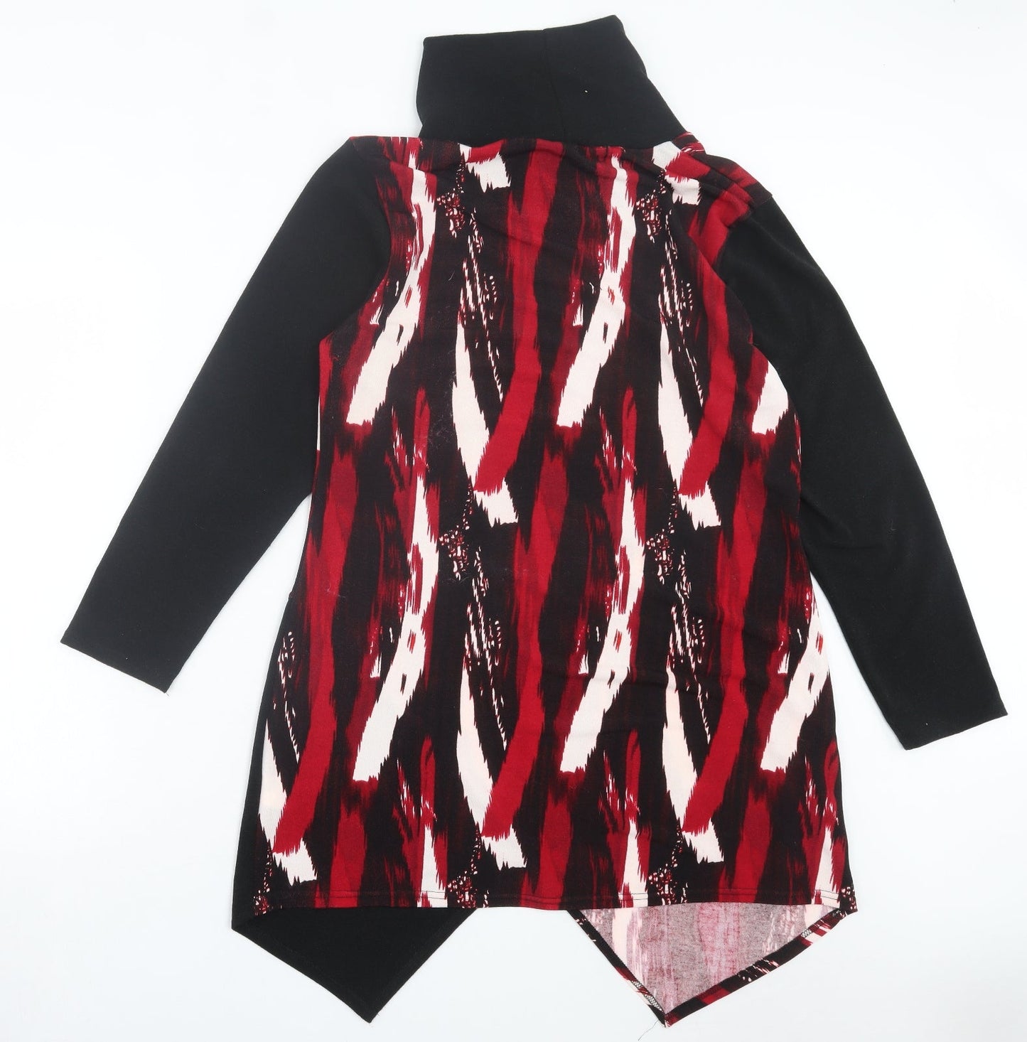 Marble Womens Red Geometric Polyester A-Line Size M Roll Neck Pullover