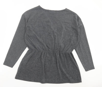 I SAW IT FIRST Womens Grey Polyester Basic Blouse Size 14 V-Neck