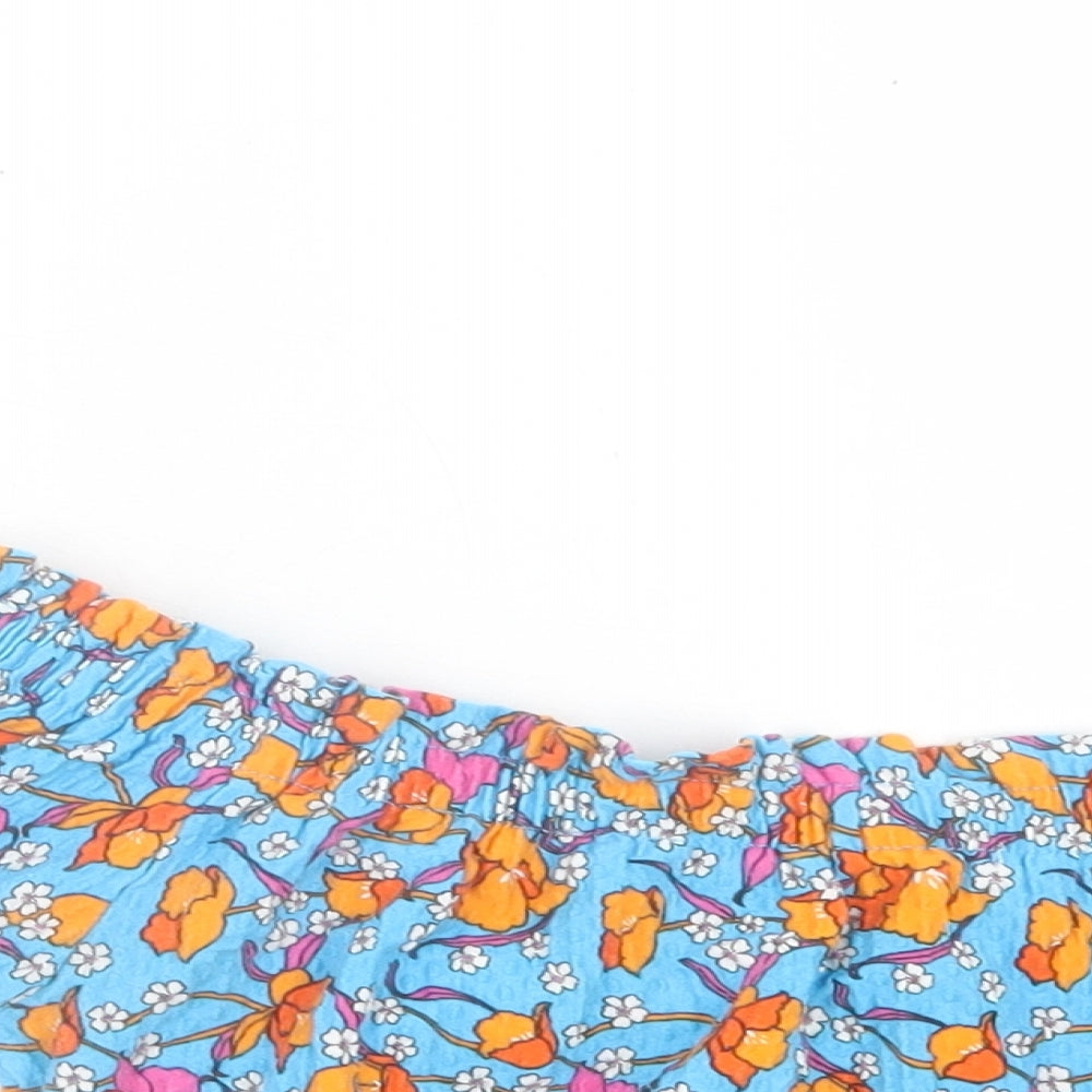Topshop Womens Blue Floral Cotton Cropped T-Shirt Size 10 Off the Shoulder