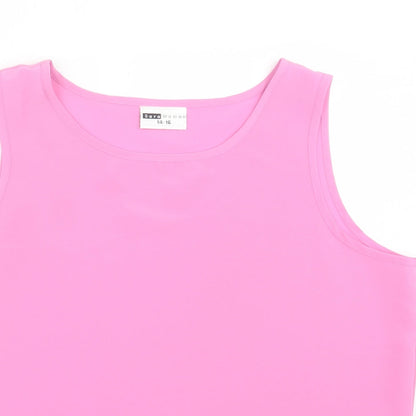 SARA WOMAN Womens Pink Polyester Basic Tank Size 14 Crew Neck
