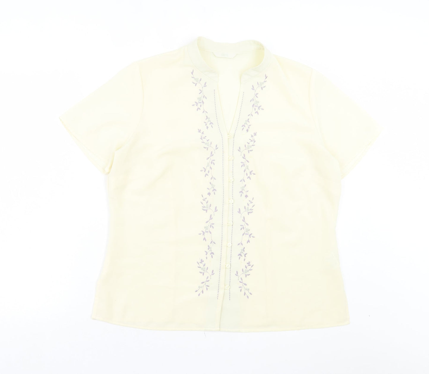 Marks and Spencer Womens Ivory Floral Polyester Basic Button-Up Size 16 V-Neck