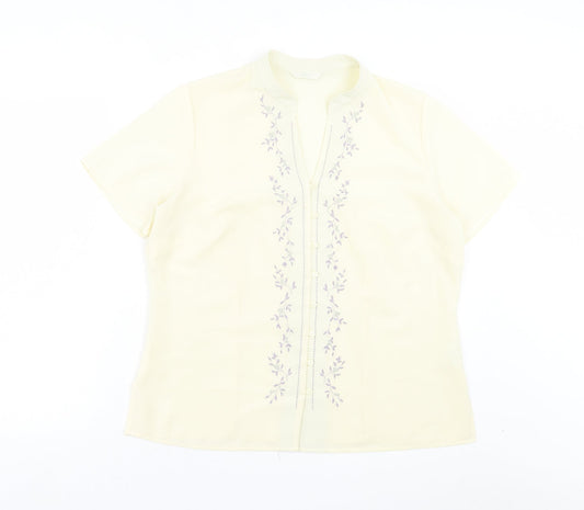 Marks and Spencer Womens Ivory Floral Polyester Basic Button-Up Size 16 V-Neck