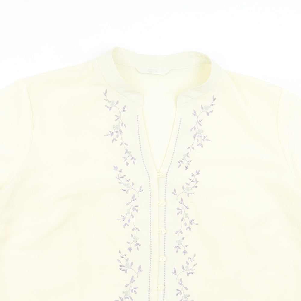 Marks and Spencer Womens Ivory Floral Polyester Basic Button-Up Size 16 V-Neck