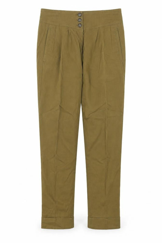 Topshop Womens Green Cotton Trousers Size 6 L28 in Regular Button