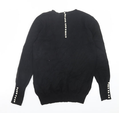 Savida Womens Black Crew Neck Viscose Pullover Jumper Size S
