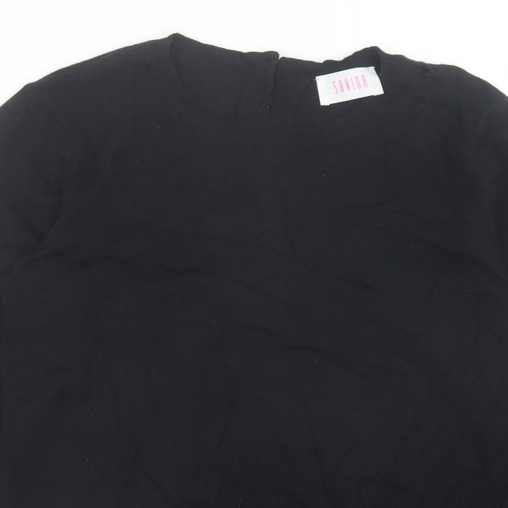 Savida Womens Black Crew Neck Viscose Pullover Jumper Size S
