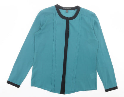 ESPRIT Womens Green Polyester Basic Button-Up Size 8 Crew Neck