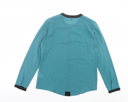 ESPRIT Womens Green Polyester Basic Button-Up Size 8 Crew Neck
