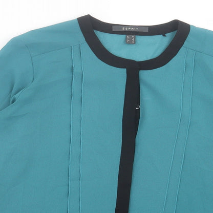 ESPRIT Womens Green Polyester Basic Button-Up Size 8 Crew Neck