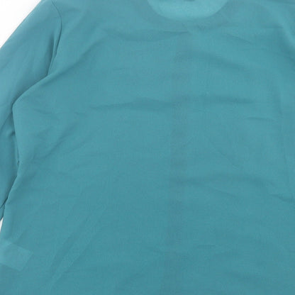 ESPRIT Womens Green Polyester Basic Button-Up Size 8 Crew Neck