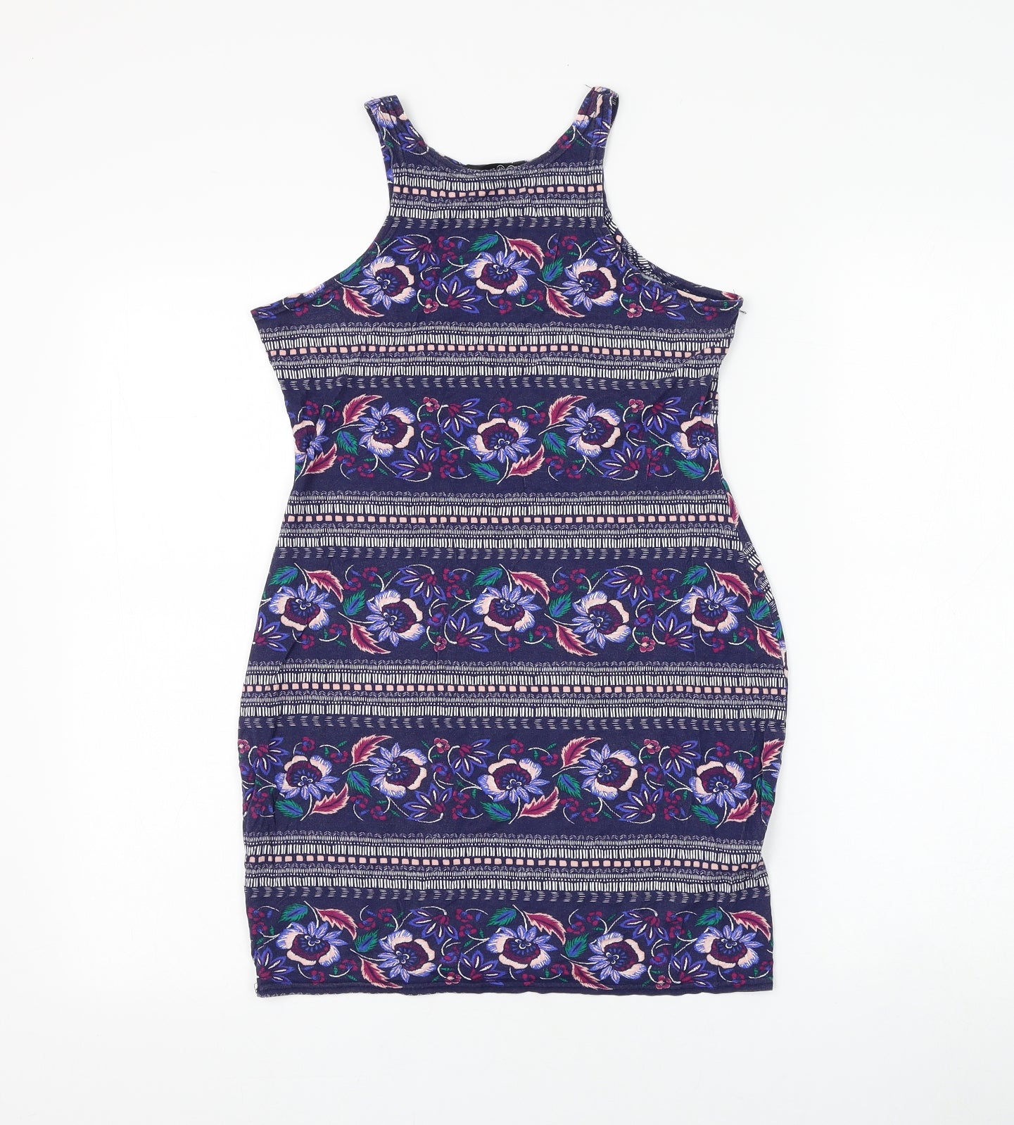 Atmosphere Womens Blue Floral Viscose Basic Tank Size 12 Round Neck
