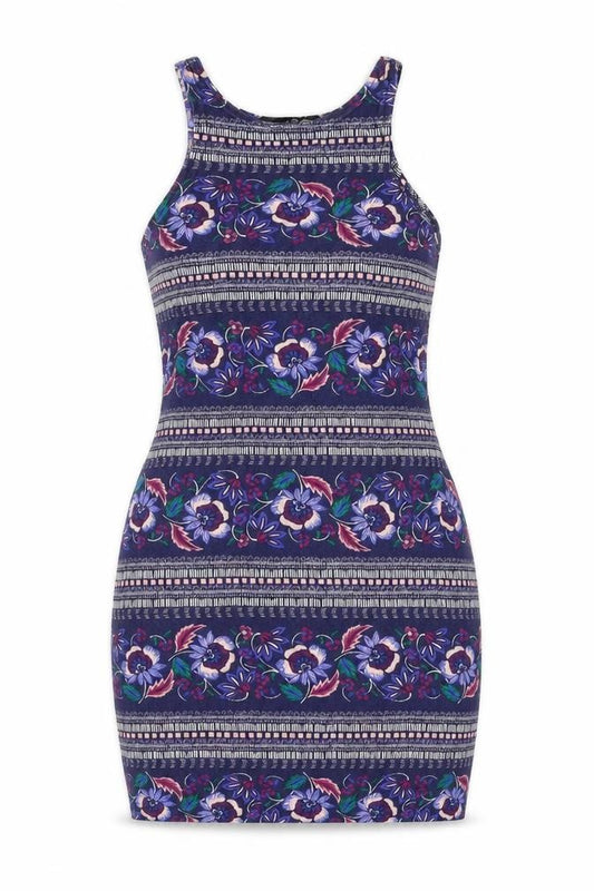 Atmosphere Womens Blue Floral Viscose Basic Tank Size 12 Round Neck