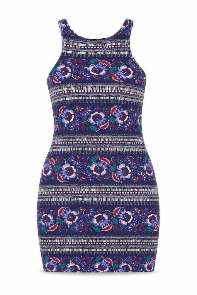 Atmosphere Womens Blue Floral Viscose Basic Tank Size 12 Round Neck