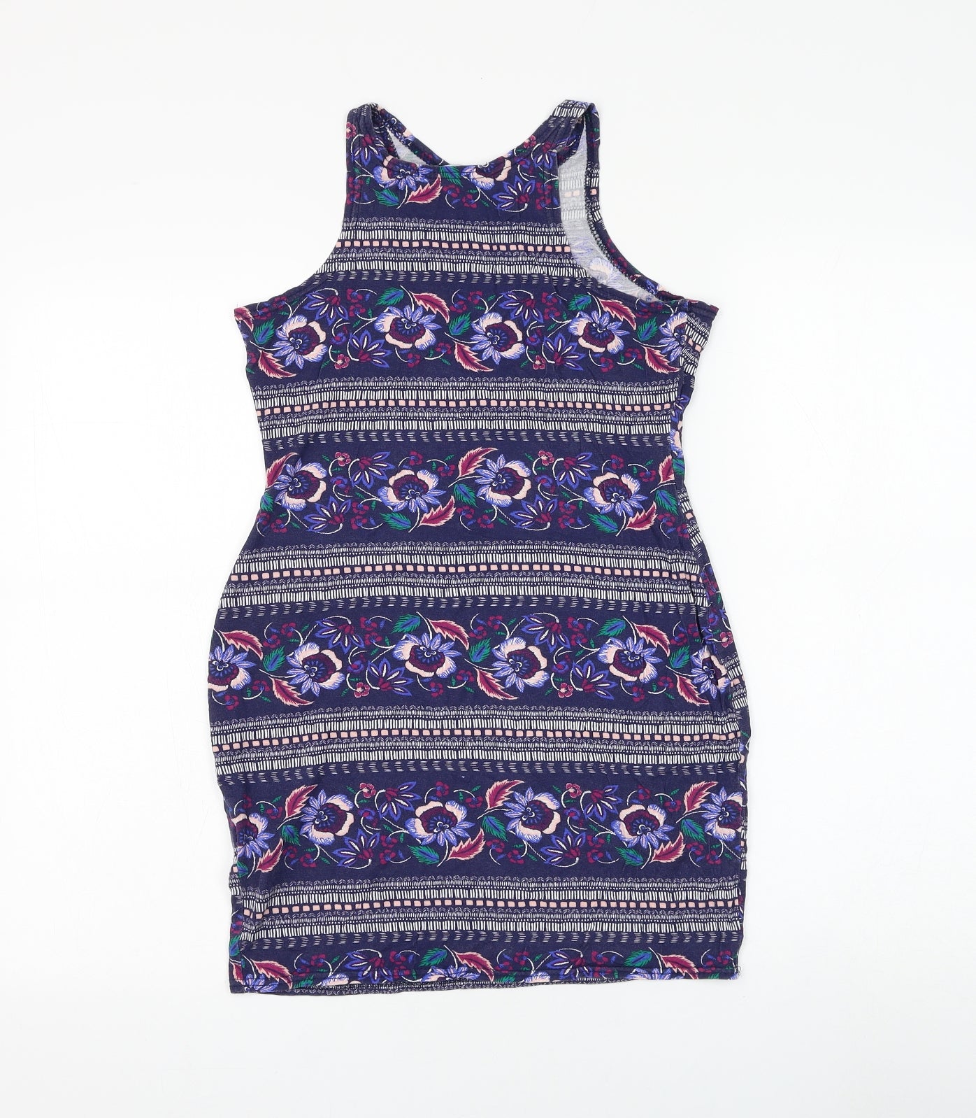 Atmosphere Womens Blue Floral Viscose Basic Tank Size 12 Round Neck
