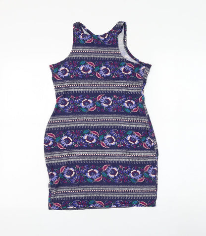 Atmosphere Womens Blue Floral Viscose Basic Tank Size 12 Round Neck