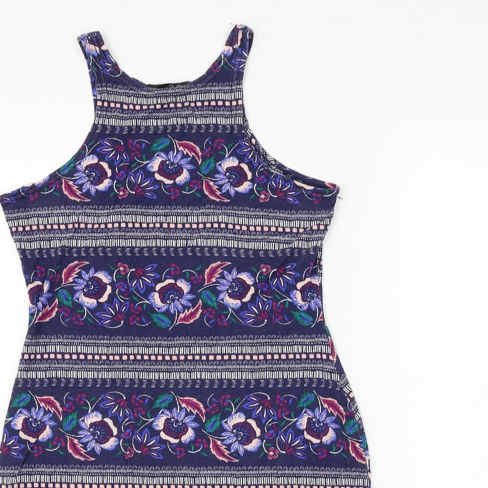 Atmosphere Womens Blue Floral Viscose Basic Tank Size 12 Round Neck