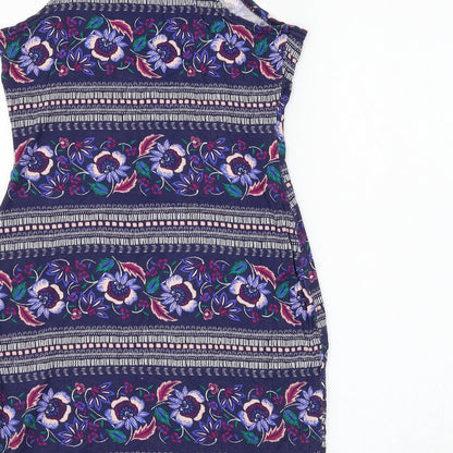 Atmosphere Womens Blue Floral Viscose Basic Tank Size 12 Round Neck