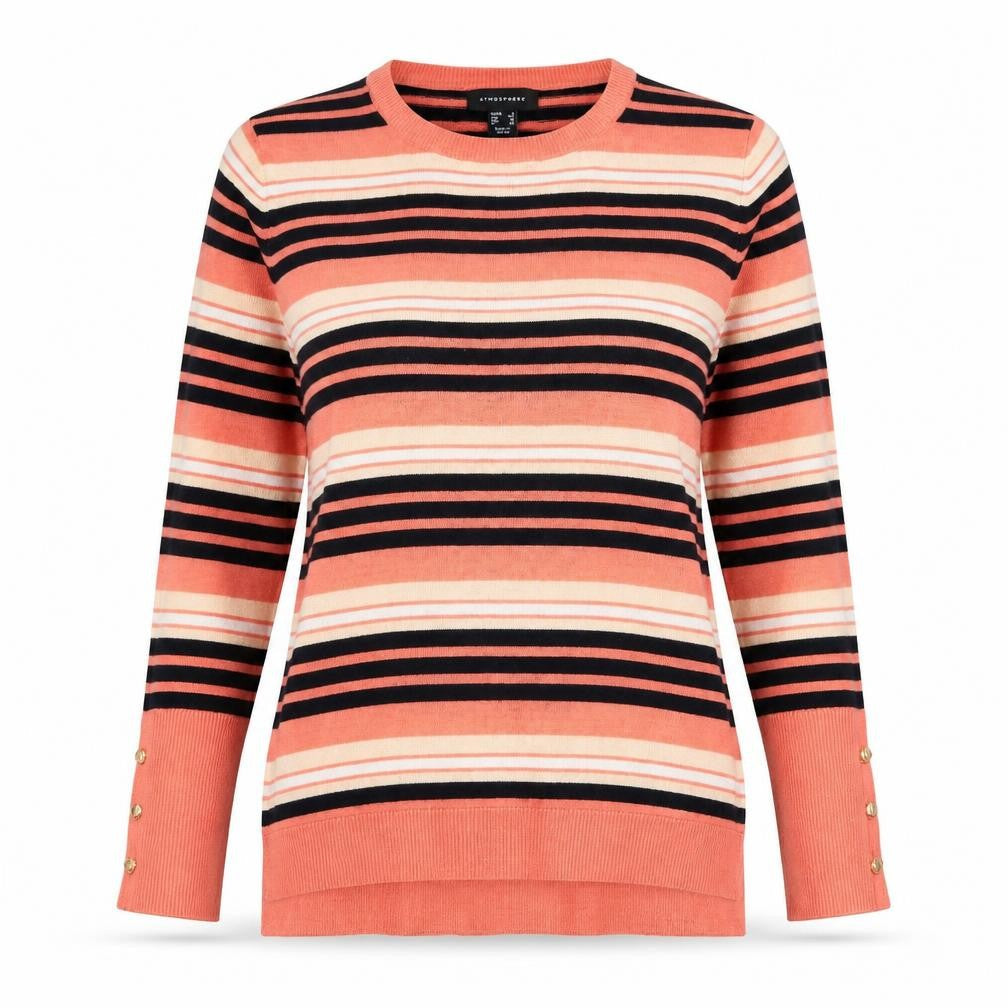 Atmosphere Womens Pink Round Neck Striped Acrylic Pullover Jumper Size 12