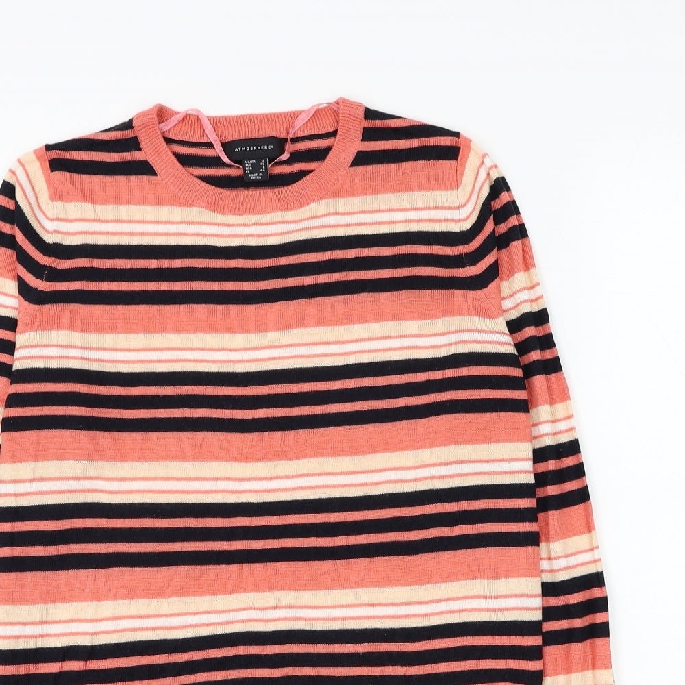 Atmosphere Womens Pink Round Neck Striped Acrylic Pullover Jumper Size 12