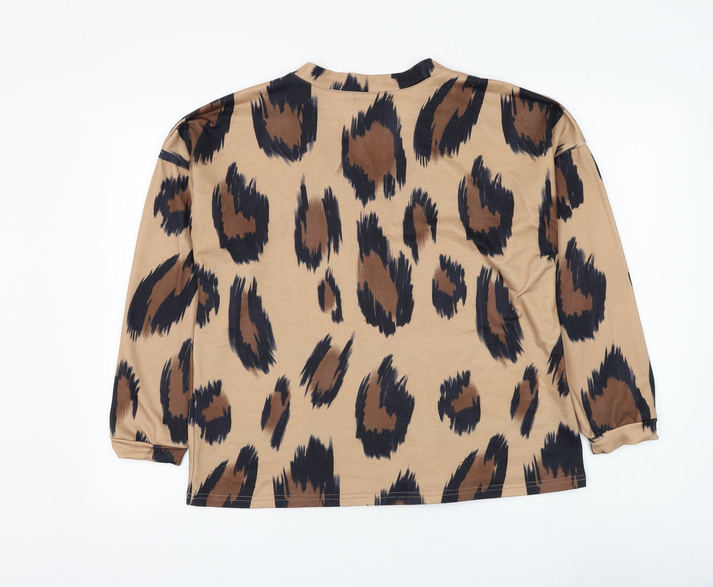 Sheilay Womens Brown V-Neck Animal Print Polyester Pullover Jumper Size M