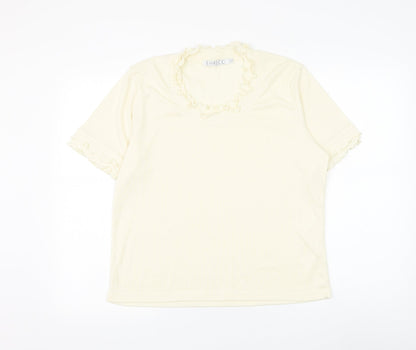 Emreco Womens Ivory Polyester Basic T-Shirt Size 10 Round Neck - Lettuce Hem