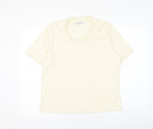 Emreco Womens Ivory Polyester Basic T-Shirt Size 10 Round Neck - Lettuce Hem