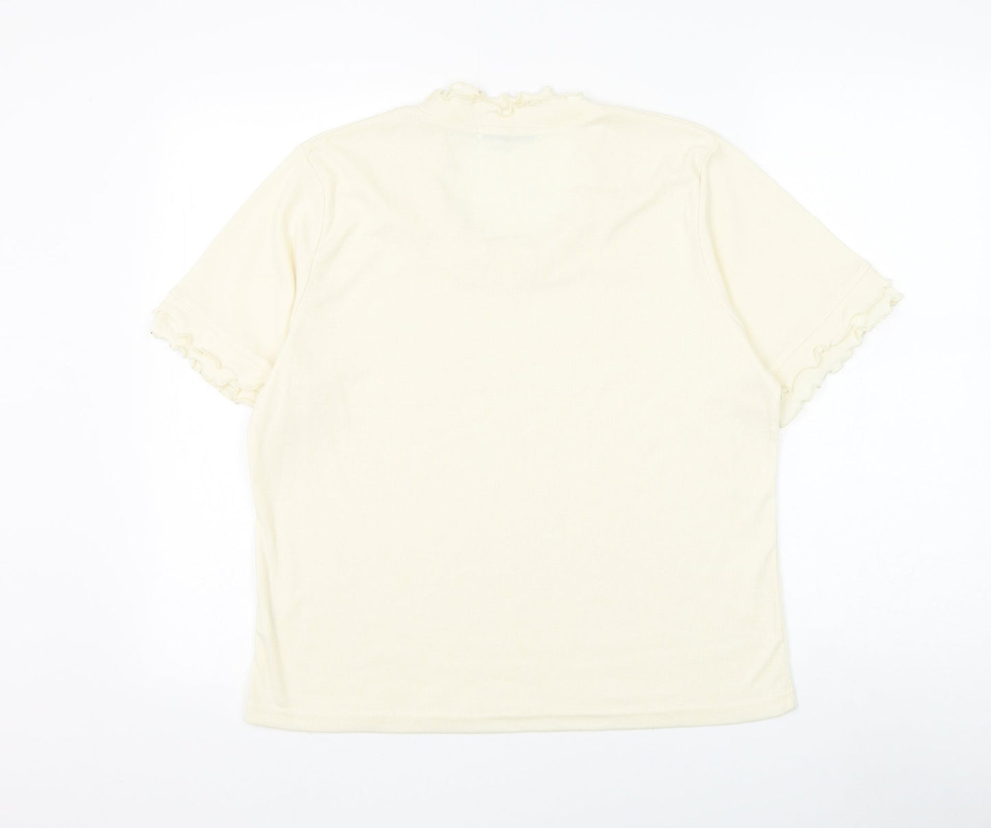 Emreco Womens Ivory Polyester Basic T-Shirt Size 10 Round Neck - Lettuce Hem