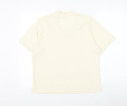Emreco Womens Ivory Polyester Basic T-Shirt Size 10 Round Neck - Lettuce Hem