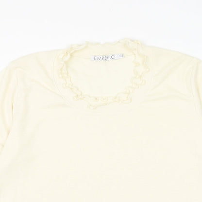 Emreco Womens Ivory Polyester Basic T-Shirt Size 10 Round Neck - Lettuce Hem