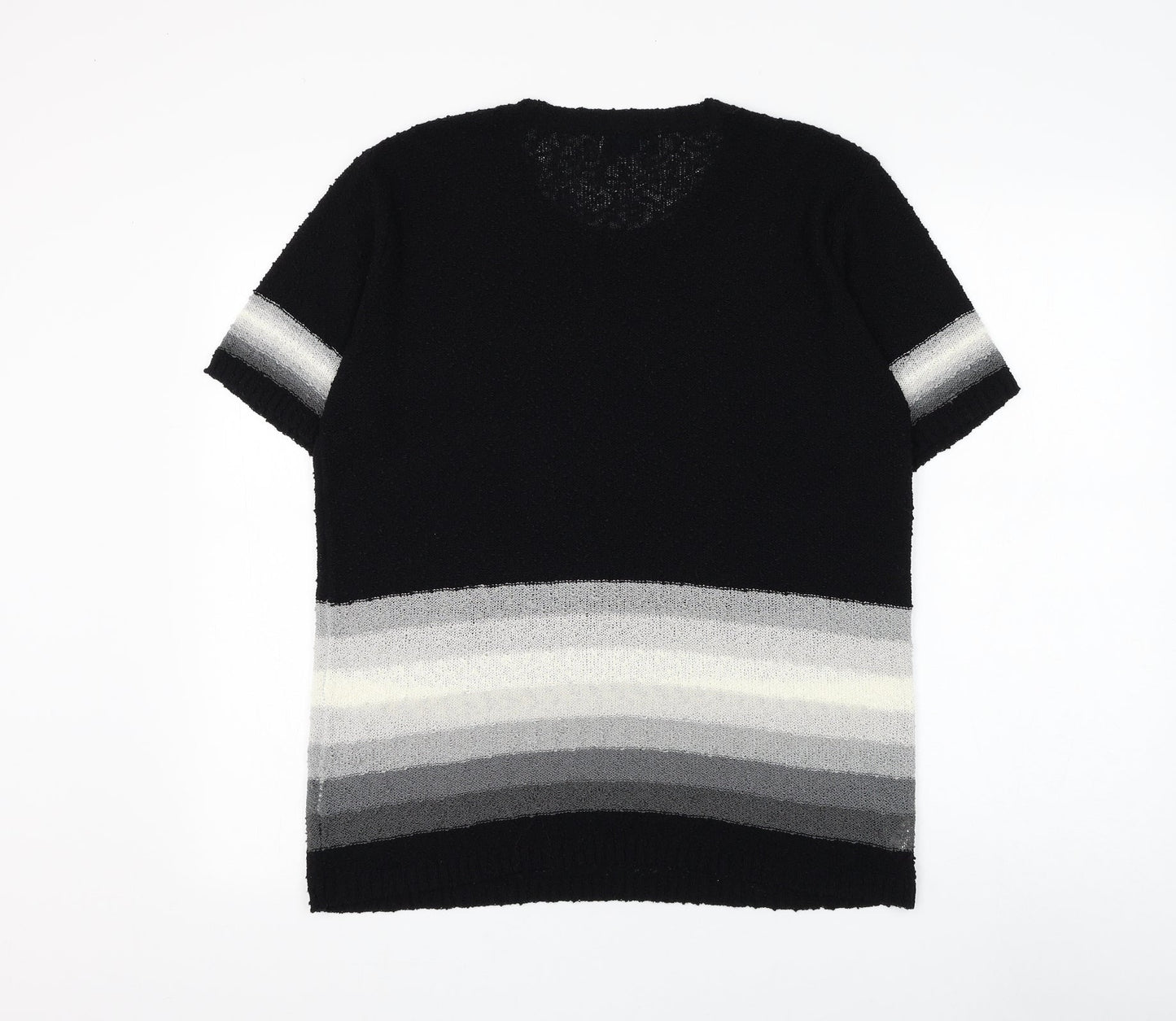 Welyine Womens Black Round Neck Striped Polyester Pullover Jumper Size M