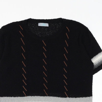 Welyine Womens Black Round Neck Striped Polyester Pullover Jumper Size M