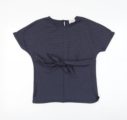 Savida Womens Blue Striped Polyester Basic T-Shirt Size M Round Neck - Knot Front