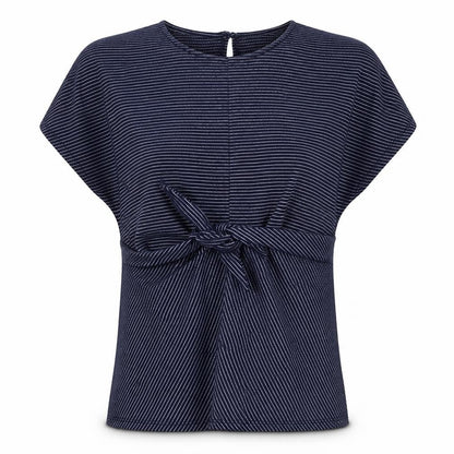 Savida Womens Blue Striped Polyester Basic T-Shirt Size M Round Neck - Knot Front