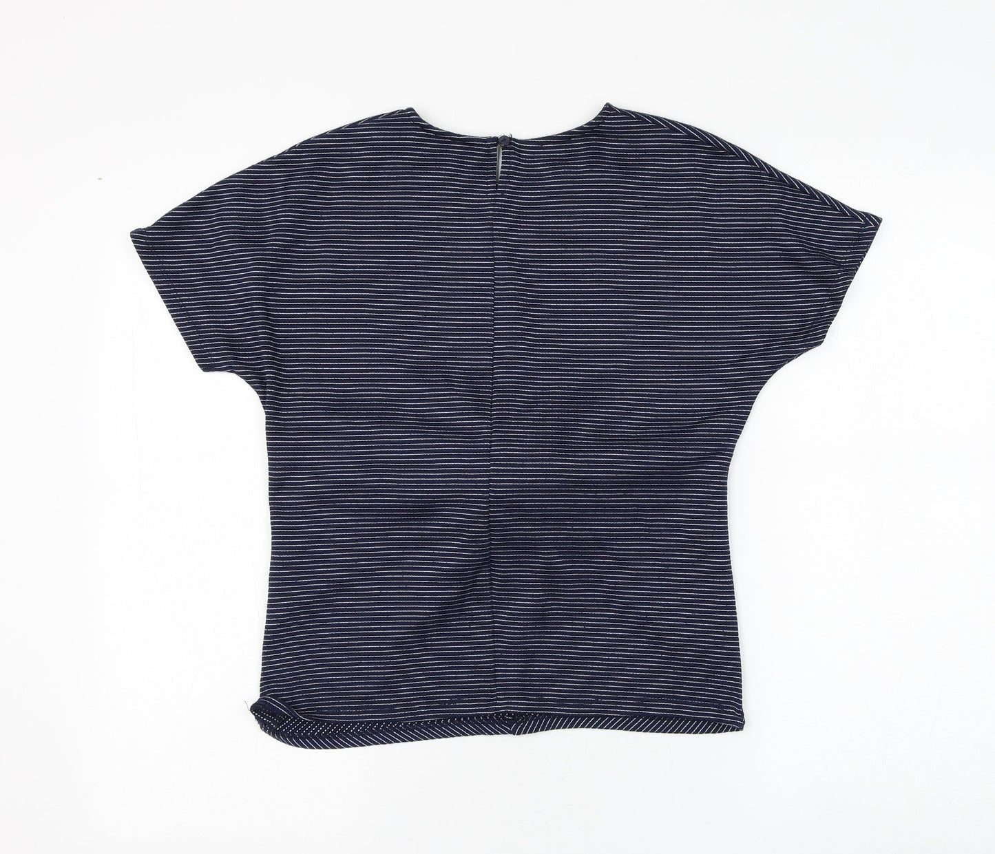 Savida Womens Blue Striped Polyester Basic T-Shirt Size M Round Neck - Knot Front