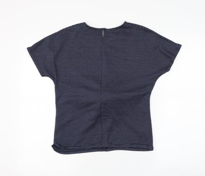 Savida Womens Blue Striped Polyester Basic T-Shirt Size M Round Neck - Knot Front