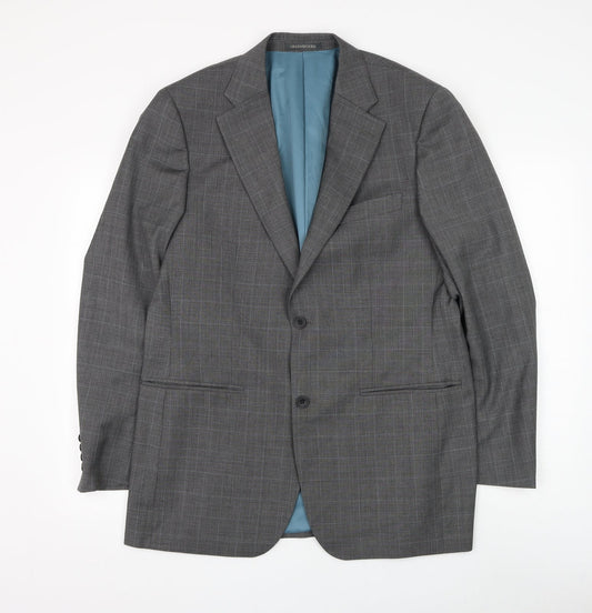 Greenwoods Mens Grey Check Wool Jacket Suit Jacket Size 40