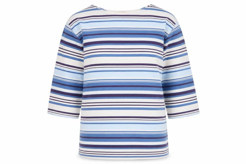 Bonmarché Womens Blue Round Neck Striped Polyester Pullover Jumper Size S