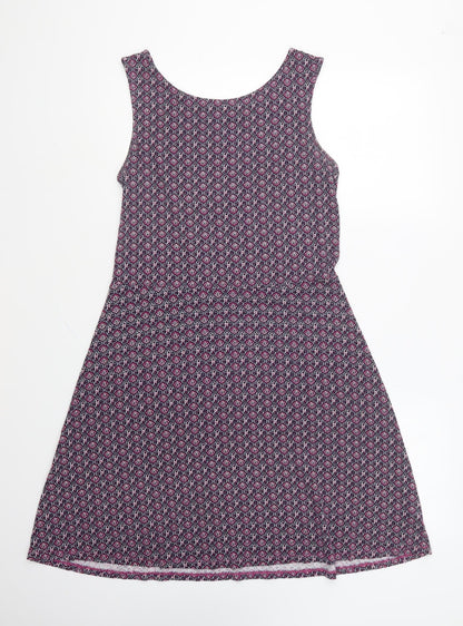 Next Womens Purple Geometric Viscose A-Line Size 10 Round Neck Pullover