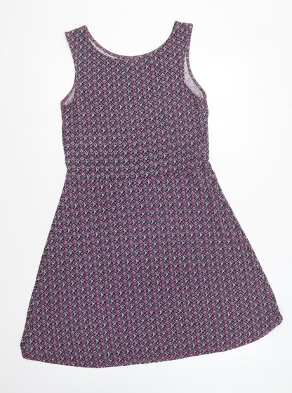 Next Womens Purple Geometric Viscose A-Line Size 10 Round Neck Pullover
