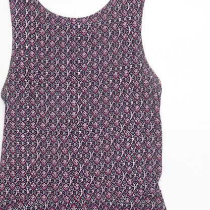 Next Womens Purple Geometric Viscose A-Line Size 10 Round Neck Pullover