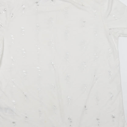 Oasis Womens White Geometric Polyester Basic T-Shirt Size M Round Neck
